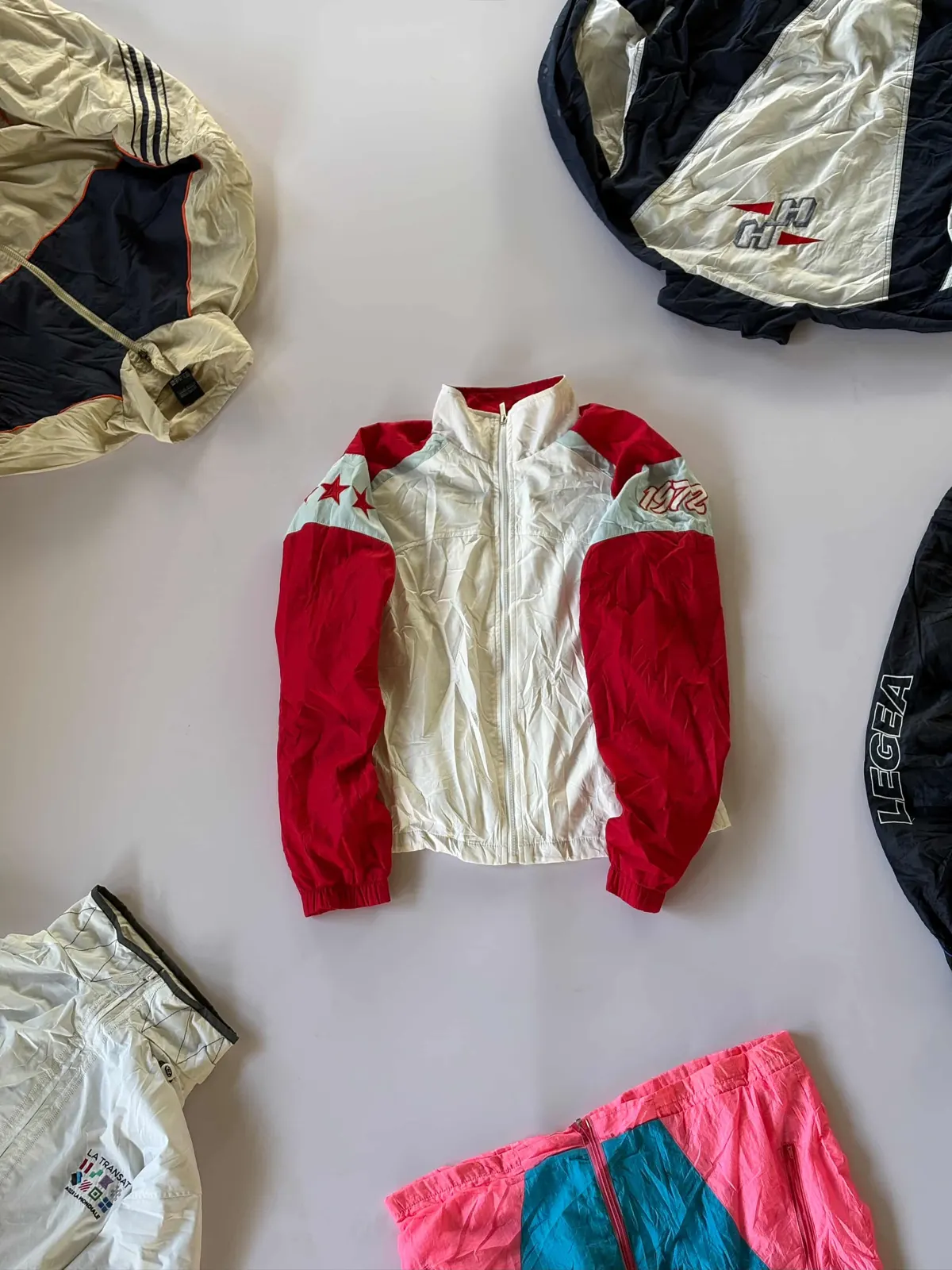 Red Block Track Top, red / white track top laid flat